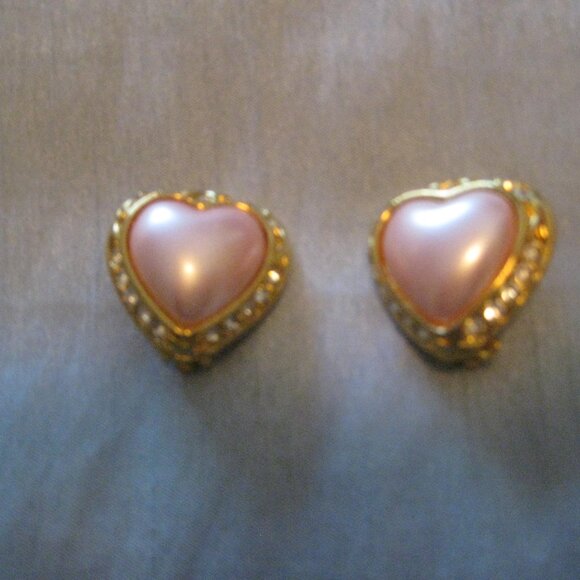 Vintage Joan Rivers Classics Collection Pink Heart & Crystal Clip-On Earrings - Picture 3 of 7